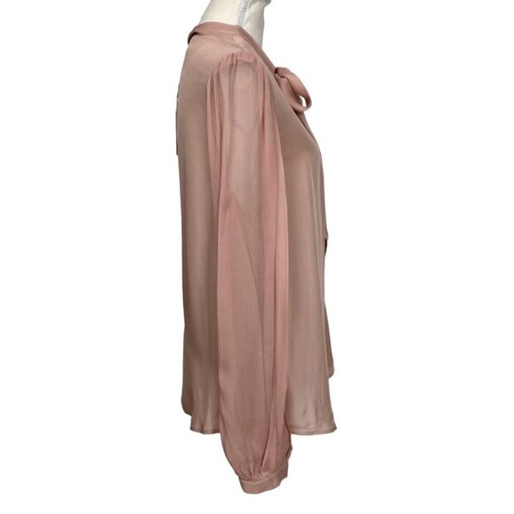 NWT 7 FOR ALL MANKIND SILK BLEND BLUSH PINK TIE-NECK SHEER BLOUSE - L - Picture 2 of 12